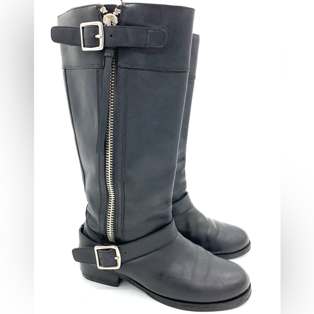 Coach Winslow Black Leather Biker Moto Zip Boots